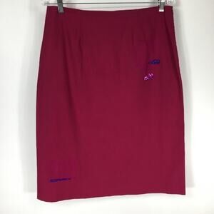Saint Tropez Deep Pink Linen Skirt Beads Sz 12